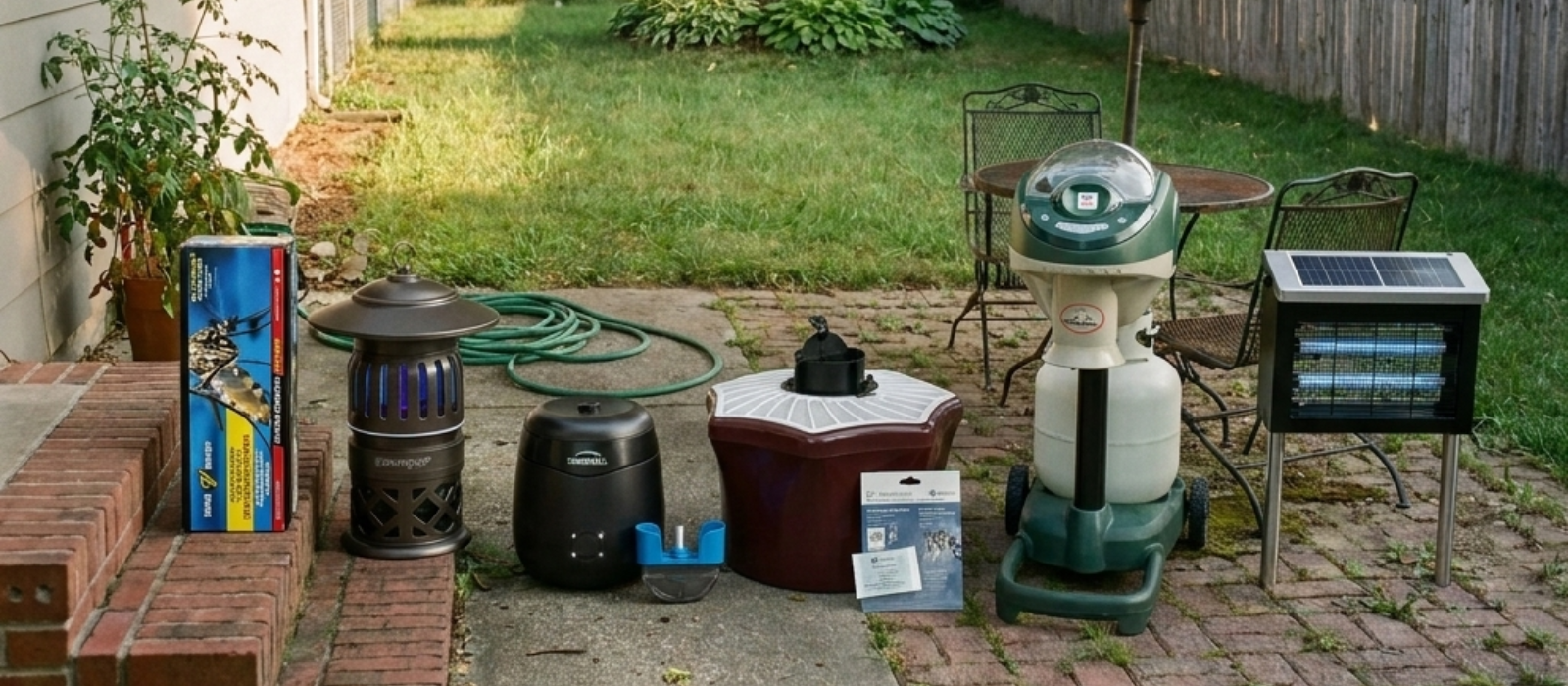 The six finalists lined up on a brick patio after eight weeks of testing. Five of them are in the photo because they lost. One is still staked in the corner of my yard.